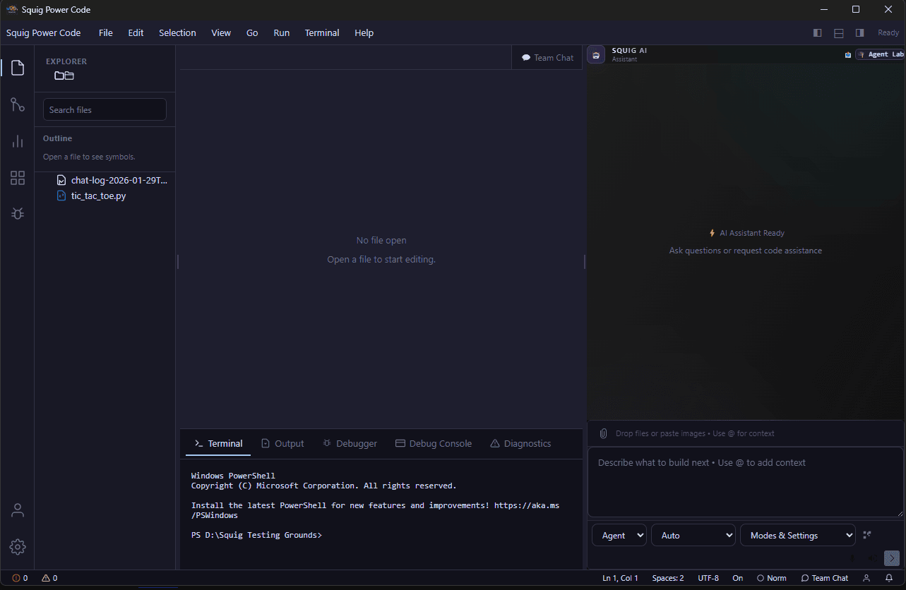 Squig Power Code — Agent workflow in action